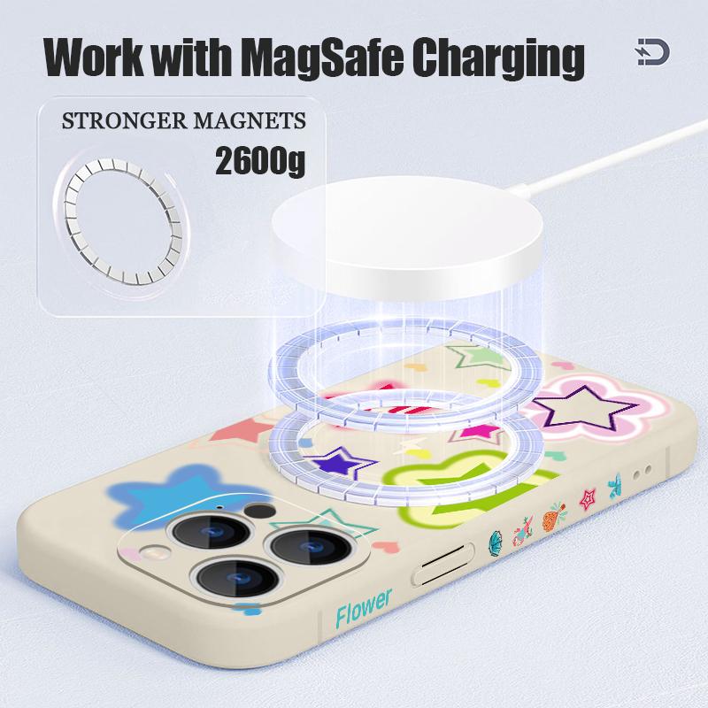 Blended Colorful Stars Pattern Case For iPhone 17 Pro Max Magnetic For Magsafe Silicone Cover For iPhone 16 Pro Max Funda iPhone 15 14 13 12 11 16E