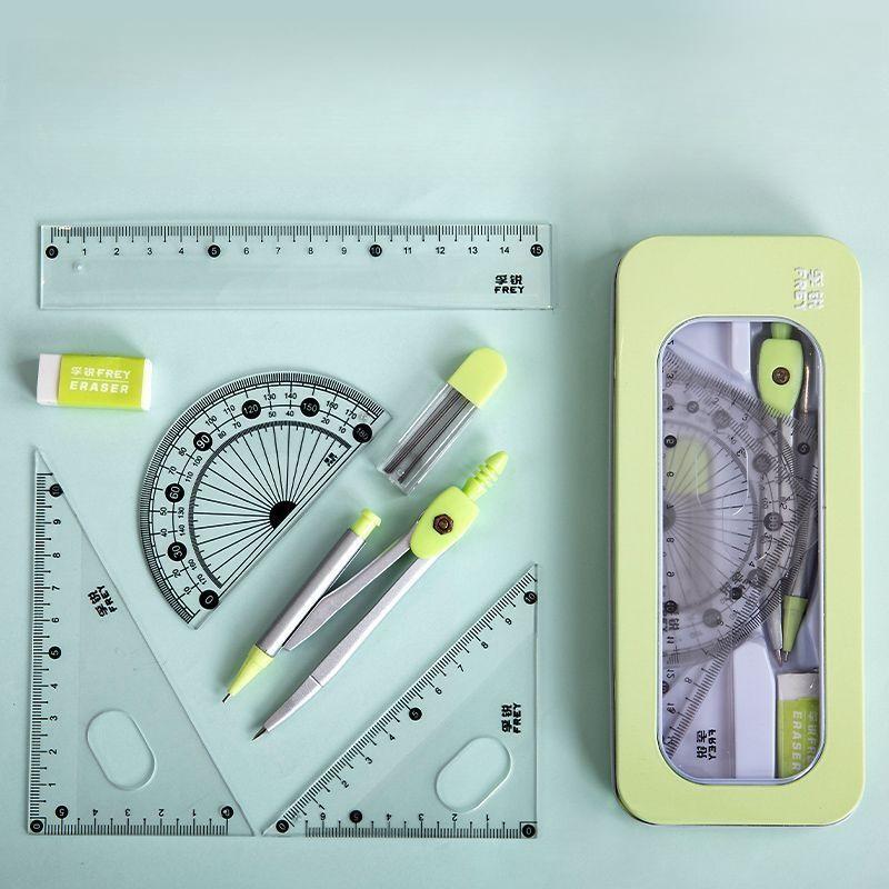 7-piece Set of Ruler, Triangle Ruler, Protractor, Compass, Student Stationery, Back To School Math Supplies