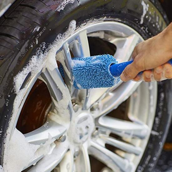 Microfiber Tire Brush with Long Handle Car Wheel Cleaning Tool with Soft Bristles Scratch-Free Essential Auto Detailing Accessory
