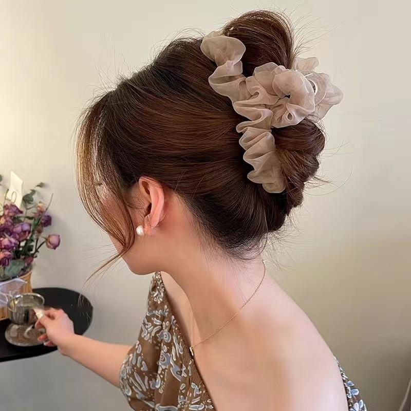 Sweet Mesh Tulle Big Bow Hair Claw Clips for Women Solid Colours Elegant Bowknot Ponytail Clip New Headdress Accessories