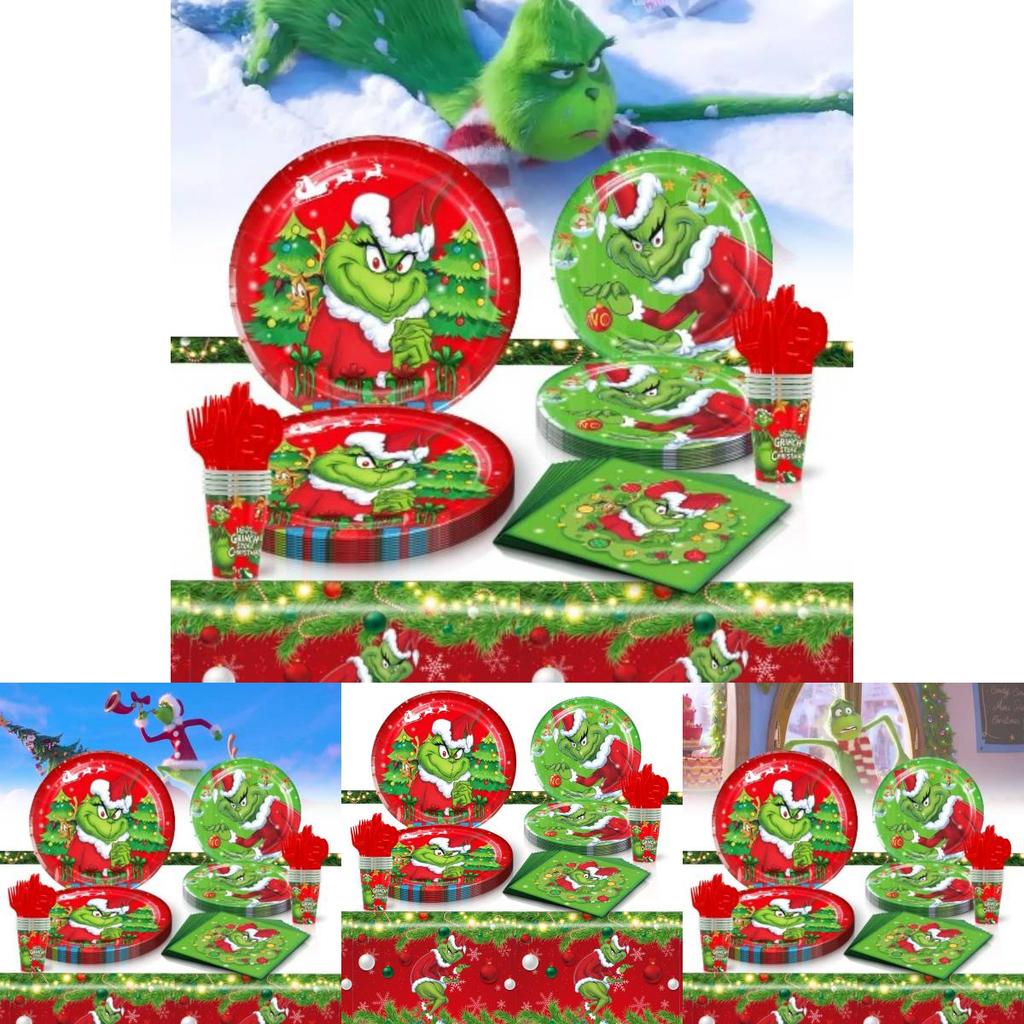 Theme Christmas Party Disposable Tableware Set With Colorful Paper Plates Cups Napkins