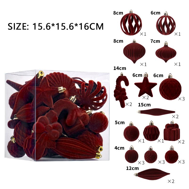 

28PCS Velvet Christmas Ball Set Star Scepter Gift Box Round Multi Size Xmas Balls Christmas Tree DIY Decoration Ornaments Other кавовий