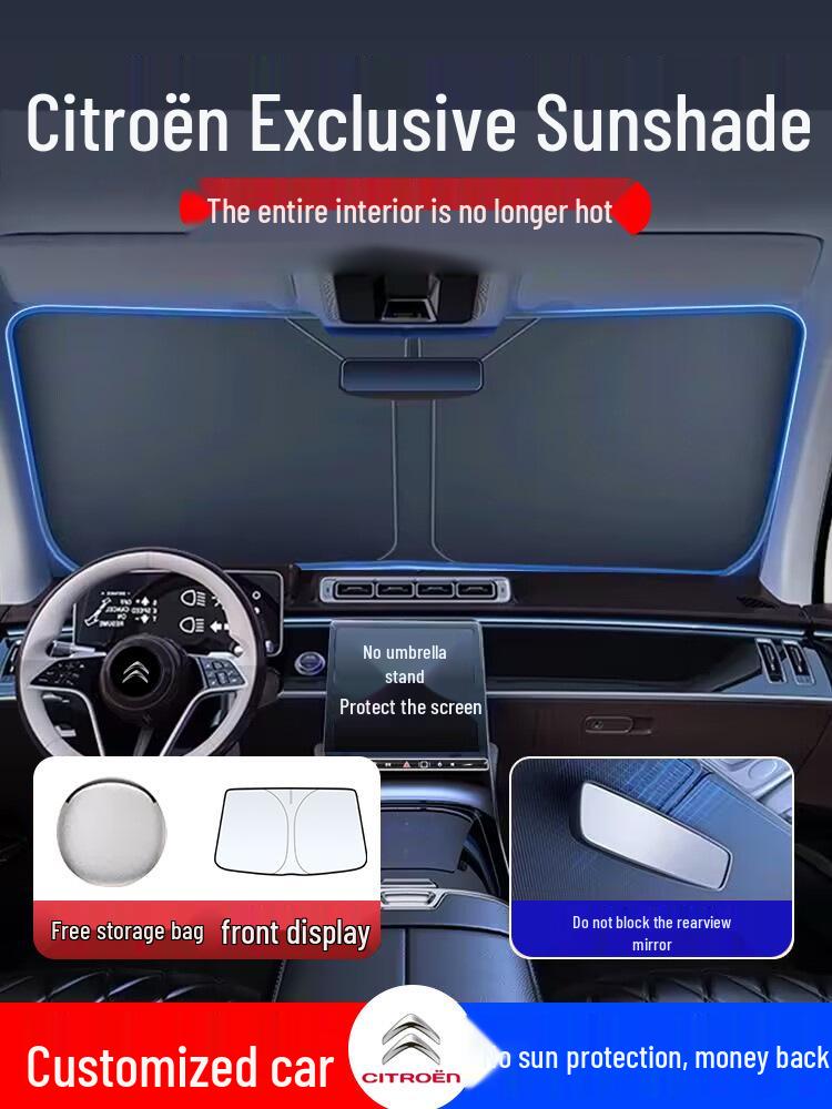 Citroën Sunshade: C6 Tianyi, C5 Versailles, C5X, C3XR, Elysee Windshield Cover & Sun Block Curtain Elysee: Custom Size, Thickened, with Storage Bag