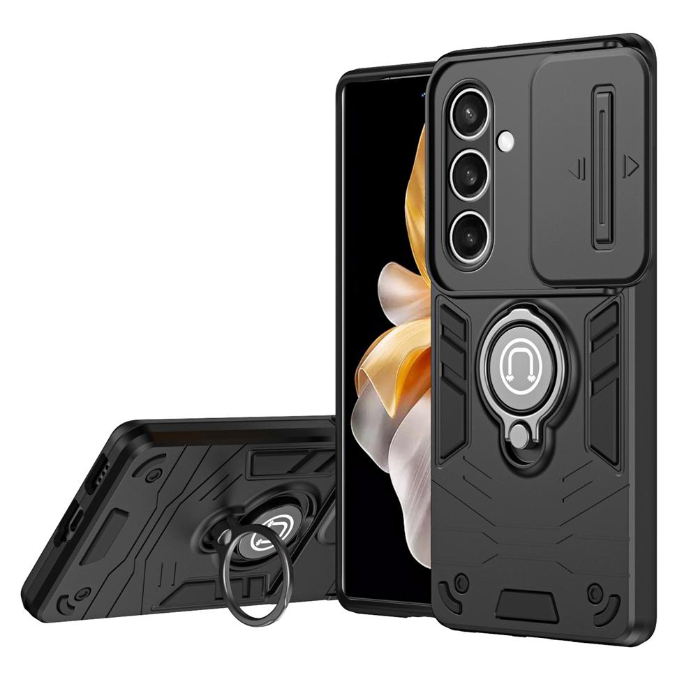 KEYSION Shockproof Armor Case for Samsung S25 FE 5G Camera Lens Protection Ring Stand Phone Back Cover for Galaxy S25 FE 5G