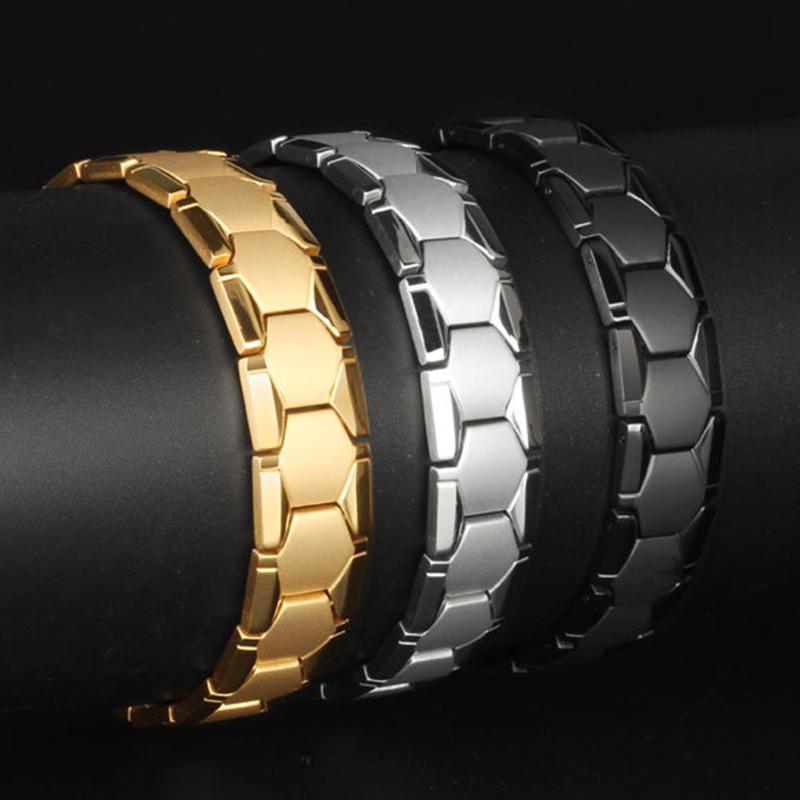 18MM Wide 4 In 1 Magnetic Therapy Man Bracelet For Pain Relief Indian Male Jewelry Gold Color Stainless Steel Men's Bracelets