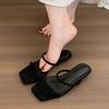 Fashion 2025 New Fashion Strange Wedge Slippers For Woman Wide Strap Square Toe Yellow High Heels Mules Slides Shoes Summer Sandal