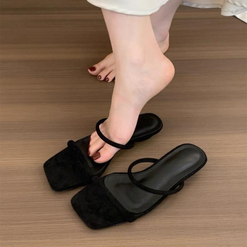 Fashion 2025 New Fashion Strange Wedge Slippers For Woman Wide Strap Square Toe Yellow High Heels Mules Slides Shoes Summer Sandal