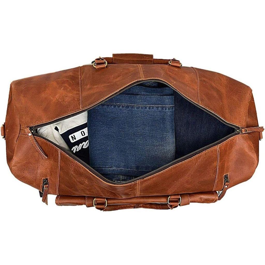 Large Leather Travel Bag Duffel Bag Gym Sports Flight Cabin Bag Leather Holdall Overnight Weekend Large Luggage Bag.  24"