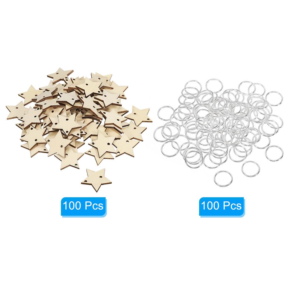 100pcs Wooden Stars Unfinished Wood Stars with Holes Blank Wooden Cutouts Ornaments Natural Wood Pieces for Party Craft Projects