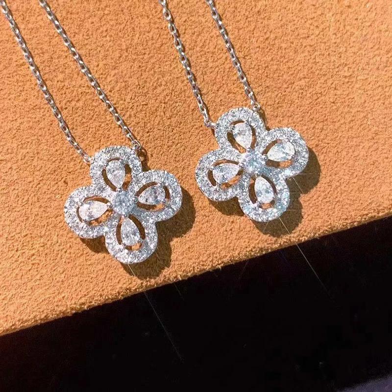 New Water Drop  Plate Necklace Clover Design Zircon Clavicle Chain Female Bride Jewelry Gift Ladies Necklace
