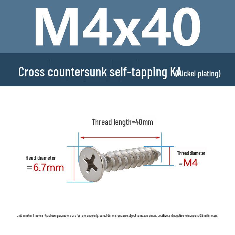 YiguYigu Nickel-Plated Phillips Flat Head Self-Tapping Screws M1-M5, Carbon Steel