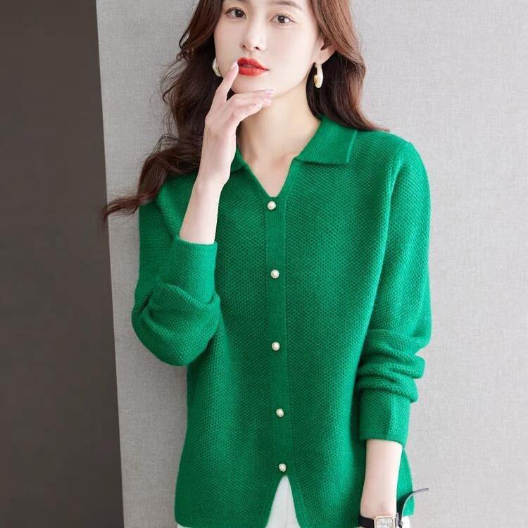 Women Autumn Winter Loose Lapel Sweater Pullover Knitted Base Top for Women