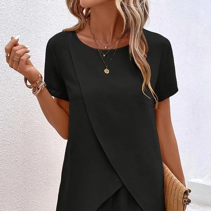 Short Sleeve Suit Pants2025 Summer European and American Women Clothes Western Style Age Reduction Solid Short Sleeve Set