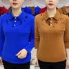 Women Winter Fleece Thicken Vintage Elegant T-shirt Mom Long Sleeve Doll Neck Pullover Tops