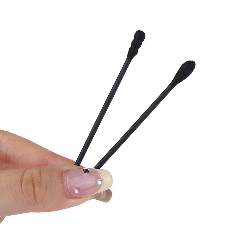 200Pcs Disposable Cotton Swab Spiral Ear Cleaner Black Double Heads Medical Swab Lipstick Eyebrow Eyelash Cotton Bud Makeup Tool