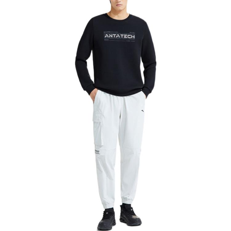Anta Logo Print Crew Neck Pullover Sweatshirt Men Tops Basic-Black 152317727-4
