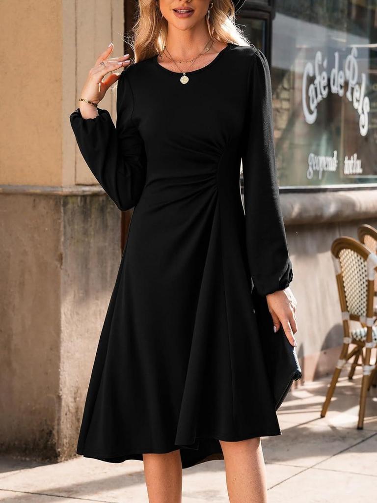 2024 European & American Round Neck Slim Fit Long Sleeve Split Dress for Autumn/Winter Women's Fashion