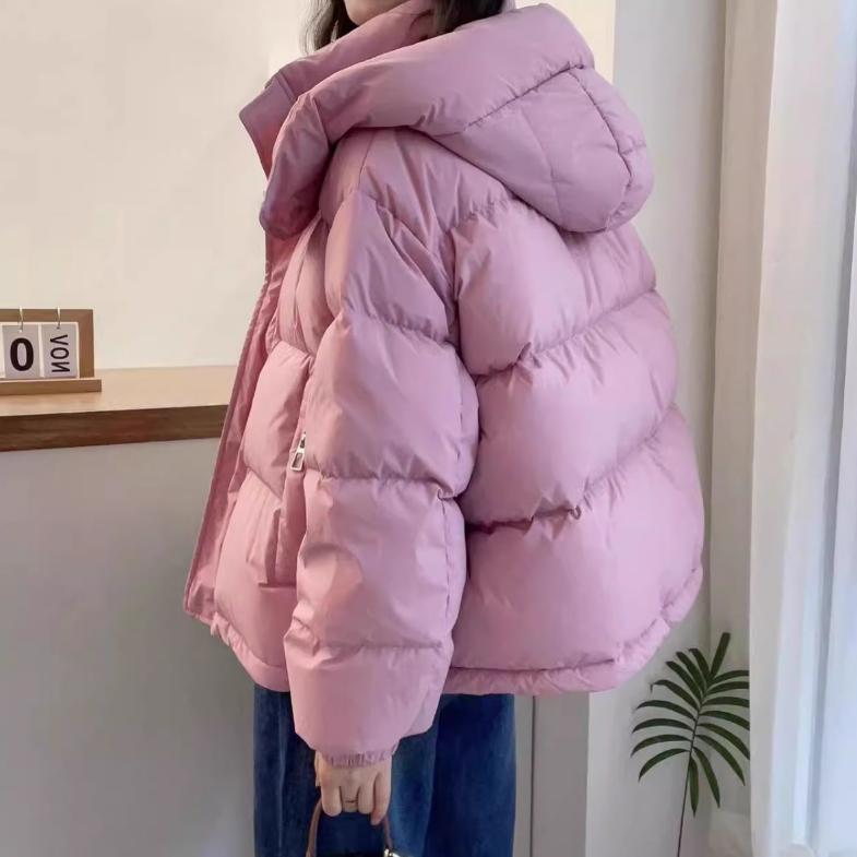 Fashion Maillard Short Hooded Down Padded Jacket Women's Winter Loose Thick Padded Jacket Trend