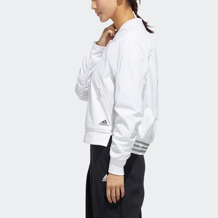 Adidas Wrinkled Logo Bomber Jacket Casual Sports Outerwear Women White FU6228