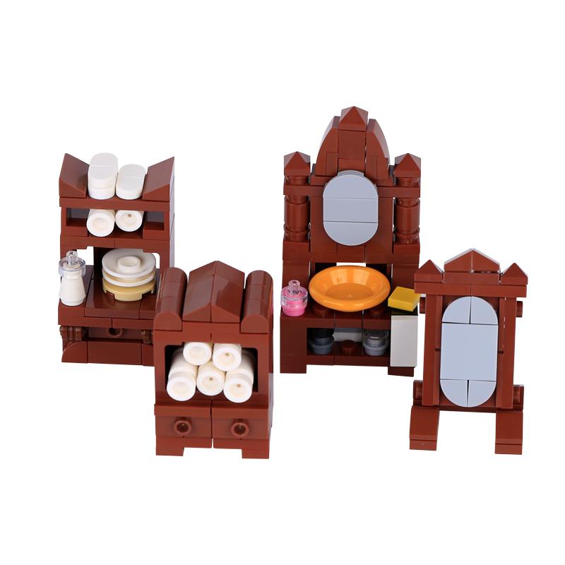 Medieval MOC Scene Building Block House Bedroom Table Furniture Kitchen Knight Bricks Small Particle Assembly Educational Toys