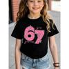 Children's 67 Christmas Elf Print Girls Short Sleeve Round Neck Tee Parties Casual Wear Comfort Children Clothes Girl Clothing