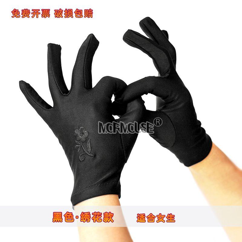 

Нейтральный спандекс Ювелирный шоппинг Рукавицы для демонстрации Высокая эластичность Пальцы Тонкие Черно-белая вышивка Летняя защита от солнца Зимний этикет Black embroidered