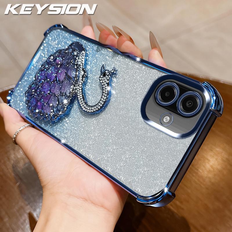 

KEYSION Противоударный чехол из ТПУ с гальваническим покрытием для Samsung A07 A06 4G A05 A04 с блестящей инкрустированной подставкой в виде лебедя для Galaxy A07 for Samsung A07 синий
