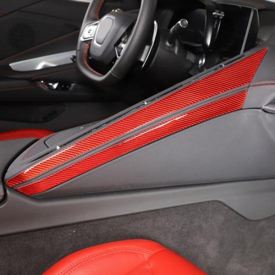 Red Carbon Fiber Center Control Right Side Trim Strip For Corvette C8 -25
