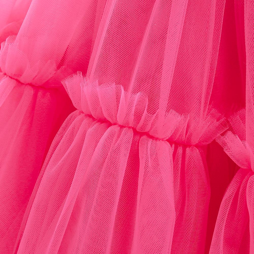 European and American Floral Princess Dress for Girls - Long Tail, Puffy Mesh, Perfect for New Year Events.