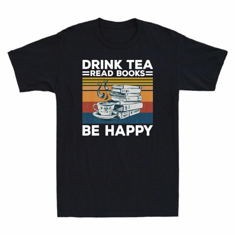 Gift Shirt Drink Short Tshirt Read Happy Tea Books Cotton Vintage Sleeve Be S