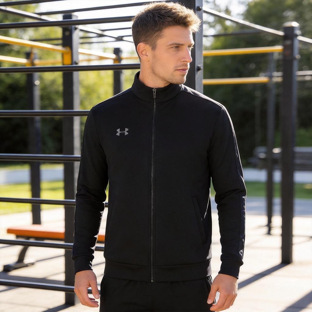 Under Armour Casual Minimalist Versatile Business Fashion Sports Fitness Travel Zip Jacket Unisex jackets Black 26500405-001