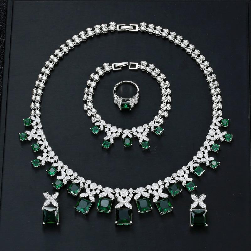 Zircon Necklace Earrings Bracelet Ring Four-piece Set Bridal Wedding Dress Dinner Accessories Ladies