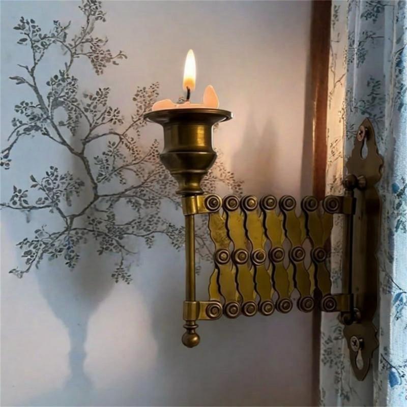 Modern Retractable Taper Candleholder Sconce With Adjustable Length Design For Wall Mount Decorations And Special Event