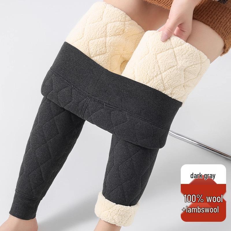 Damen-Winterhose mit hoher Taille, 100 % Wollfüllung - Extra dick, Baumwolle mit Samtfutter für Kälteschutz