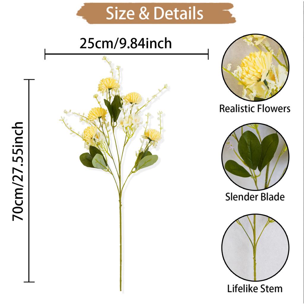 Simulation Flower 5 Pronged Spherical Chrysanthemum, Artificial Simulation Green Plant Wedding Wedding Hall Floor Arrangement Flower Silk Flower