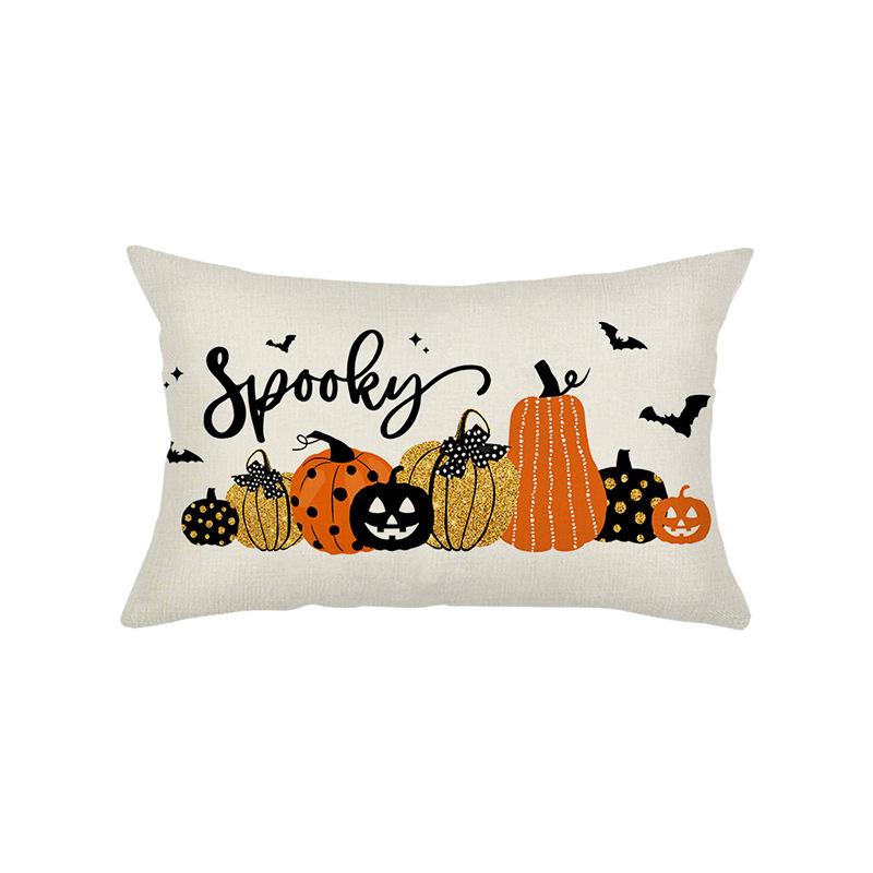 Funny Halloween Pillow Cover Printed Linen Pumpkin Cushion Cover Living Room Sofa Bedroom Pillow Cover