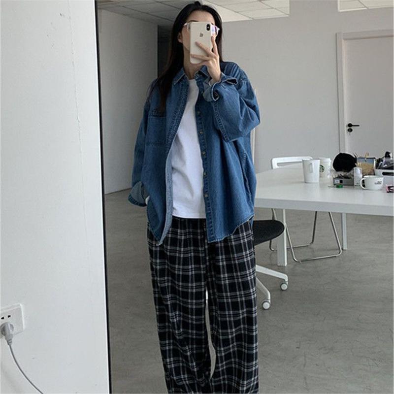 Retro denim shirt women's spring and autumn women's clothing new design sense niche Korean version top loose temperament shirt women