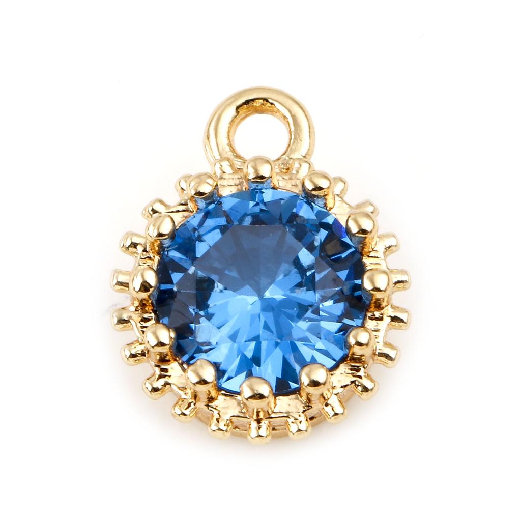 2 Piece Copper Birthstone Charms Round Multicolor Cubic Zirconia Gold Color Metal Pendants DIY Making Earrings Jewelry 9mm x 7mm