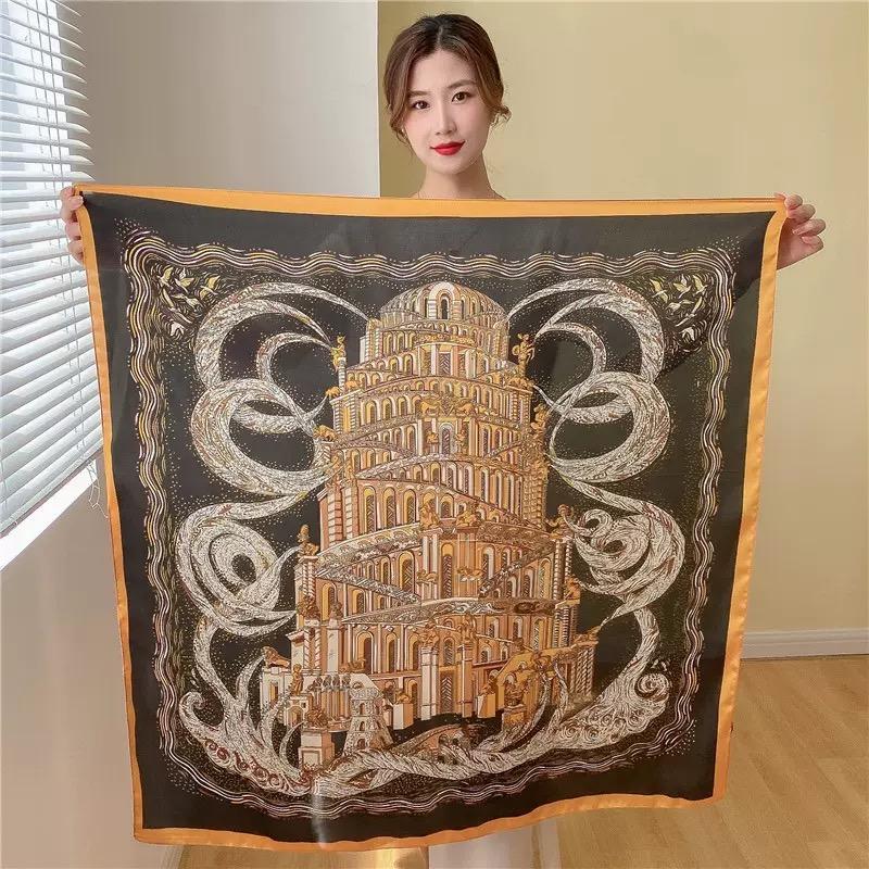 Spring Scarf Women's Luxury Design Polyester Material Smooth Scarf Soft Muslim Headscarf Shawl Beach 90x90cm