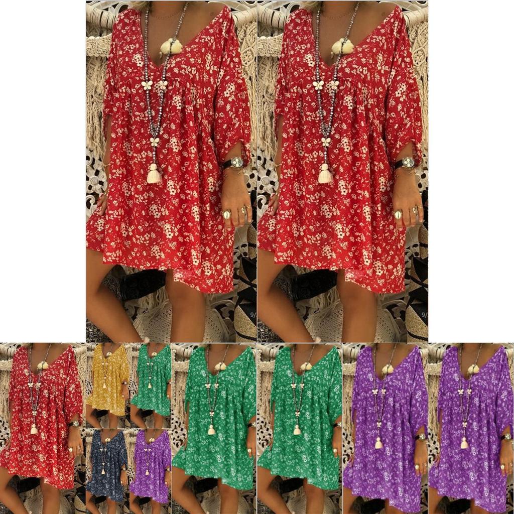 Neck V Women Caftan Baggy Dress Ladies Vintage Hippie Boho Beach Cover Plus Size