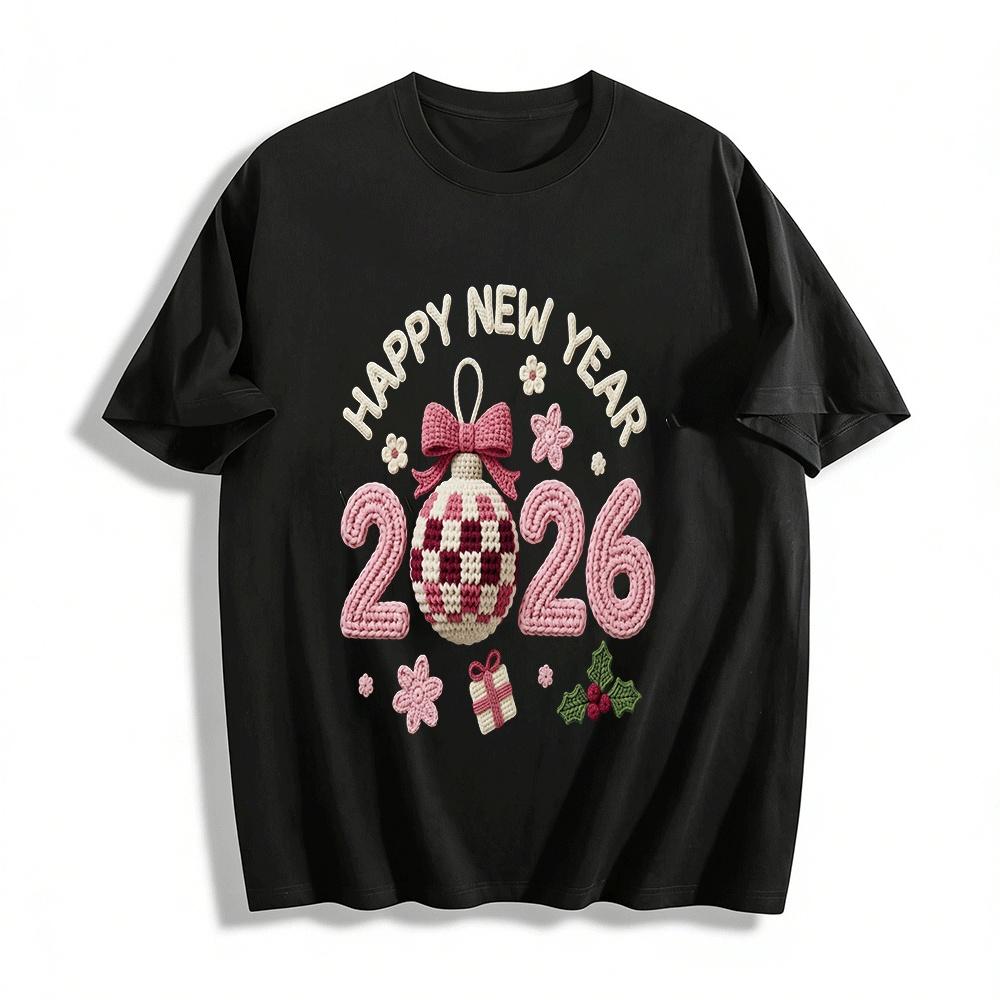 

2026 New Year Crochet Style Festive Vibe Casual Printed Top Pure cotton T-shirt XXS