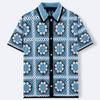 Casual Button Down Shirt for Men Vintage Knitted Golf Beach Collared Shirts Tops Crochet Hollow Out Summer Vacation Top Men's Knit Short Sleeve Shirt