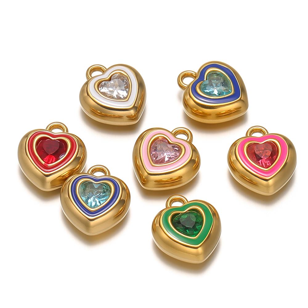4pcs Stainless Steel Enamel Heart Zirconia Charms for DIY Jewelry Findings Necklace Pendants Bracelet Supplies Earrings Making