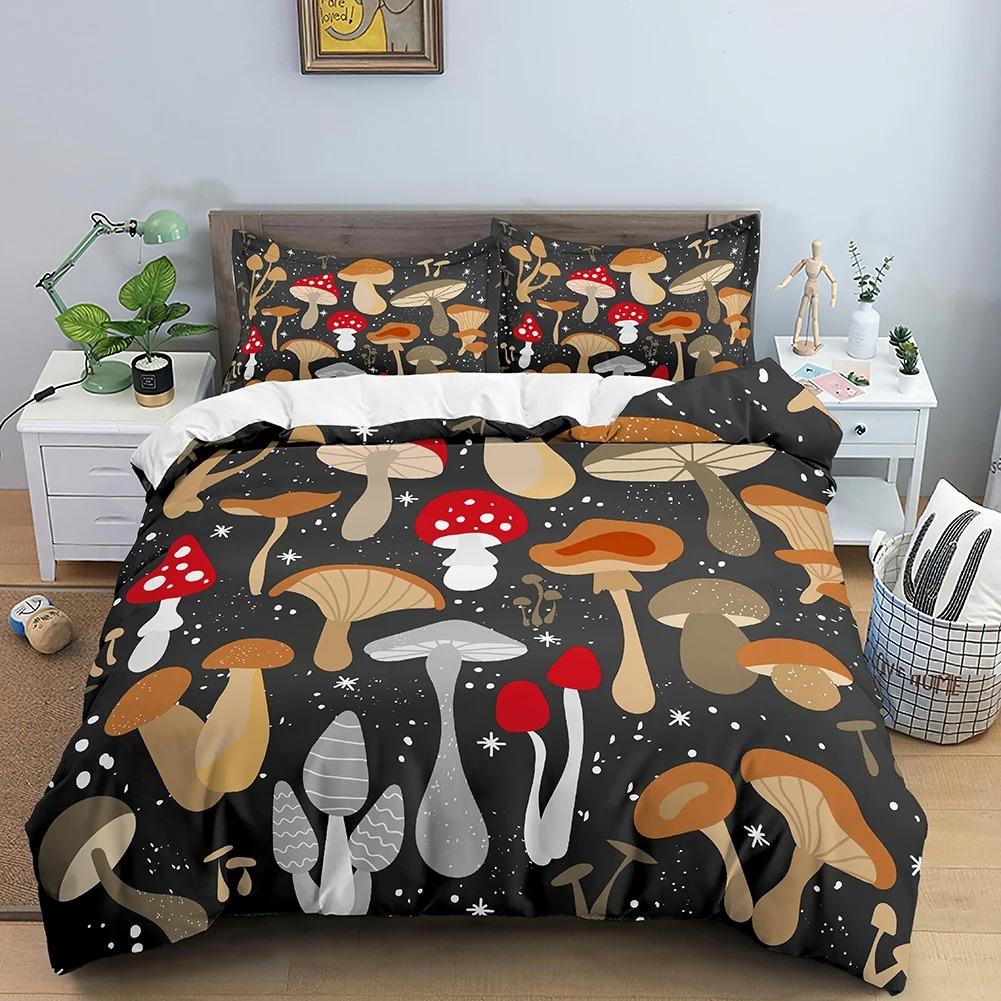 Sada ložního prádla s houbami Psychedelická měkká sada povlaku na přikrývku Fialový povlak na přikrývku Plná Velikost King Queen 2/3ks Polyesterový povlak na přikrývku