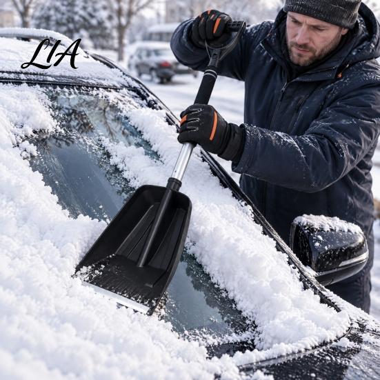 Car Ice Scraper Snow Shovel with Extendable Handle, for SUV Scratch Free Remover Truck Windshield, Scratch-Free Large Pivot Head Removal Tool