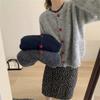 Womens Cute Heart Button Knit Cardigan Loose Fit Round Neck Sweater Fall Winter