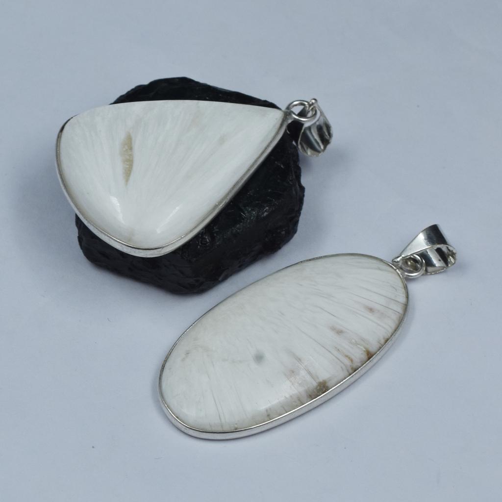 Oval-Pear Cut 100 Ct Scolecite Pendant Healing Stone 925 Silver Gemstone Pair AR-1767-S