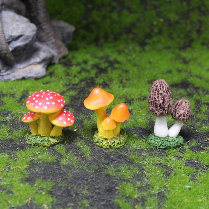 (Set of 6) Resin Mushroom Sculptures Unique Mushroom Models Variety Resin Crafts Delightful Decorations for Home Office