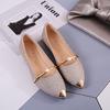 2024 New Flat Bottom Pointed Head Shallow Mouth Single Shoes Women's Korean Version Fashion Metal Head Bright Leather Princess Shoes