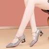 New rhinestone word with thick heel single shoes women's high heels 2025 spring and autumn fashion medium heel wedding shoes shallow mouth women's